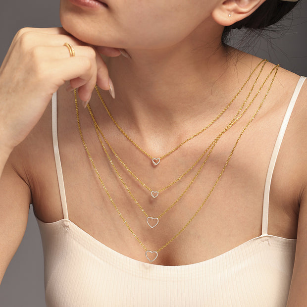 CZ Double Layer Heart Necklace