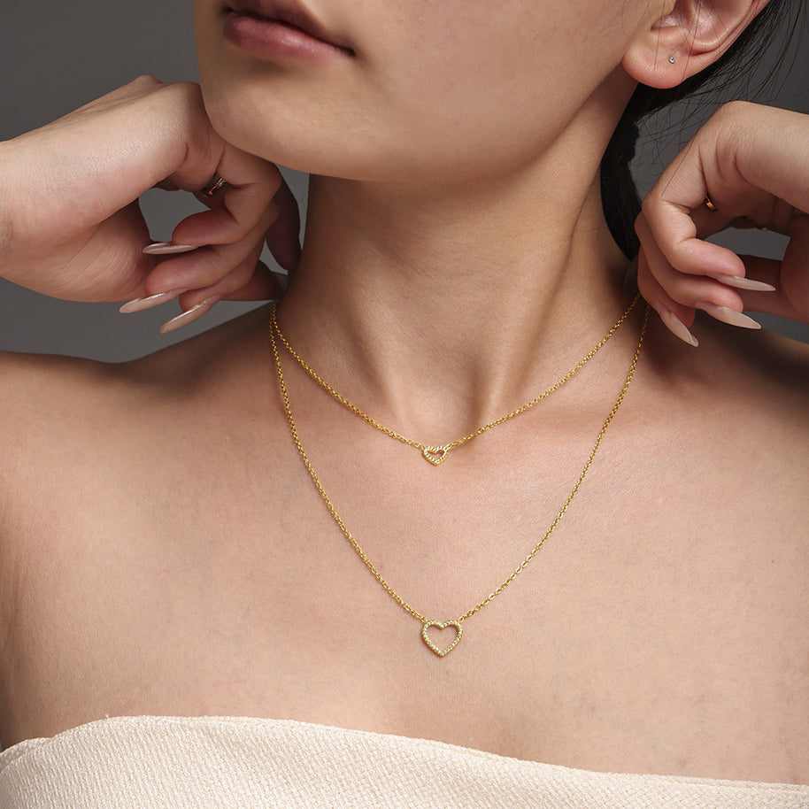 CZ Double Layer Heart Necklace