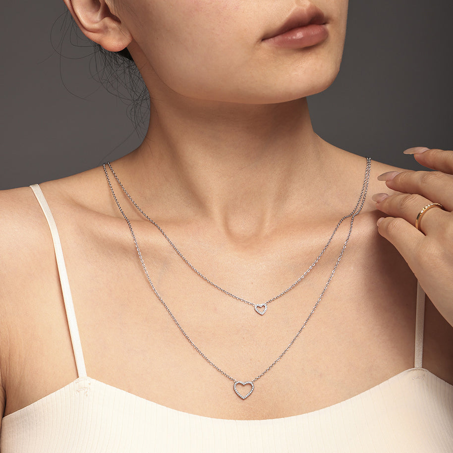 CZ Double Layer Heart Necklace