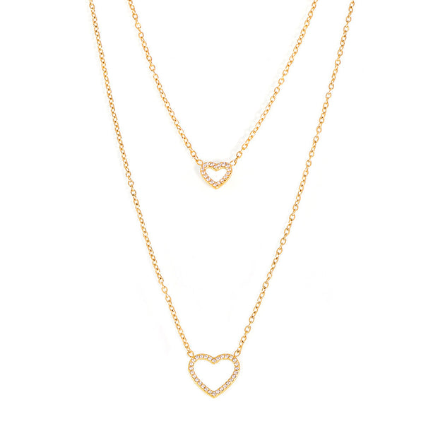 CZ Double Layer Heart Necklace JXP2010