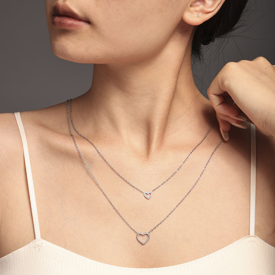 CZ Double Layer Heart Necklace