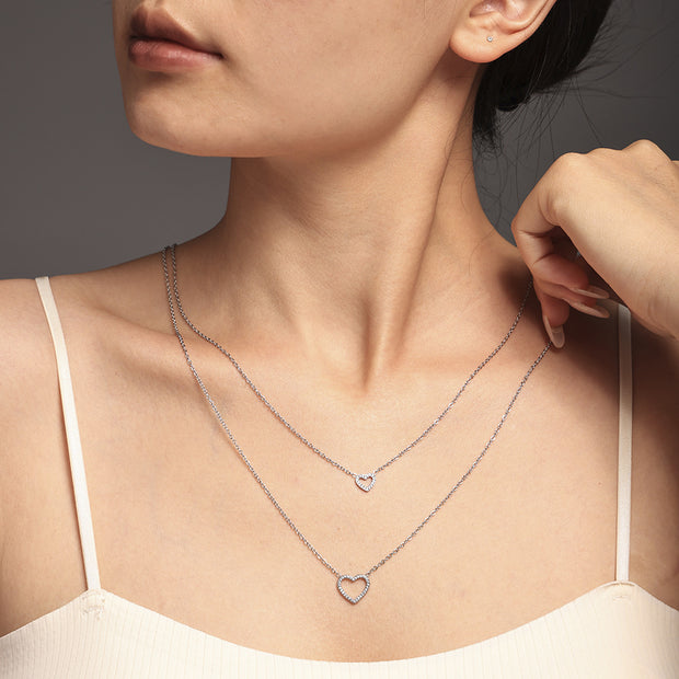 CZ Double Layer Heart Necklace JXP2010
