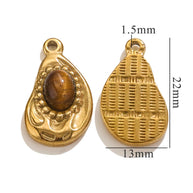 Bohemian Natural Stone Pendant Steel 18K Gold Irregular Oval