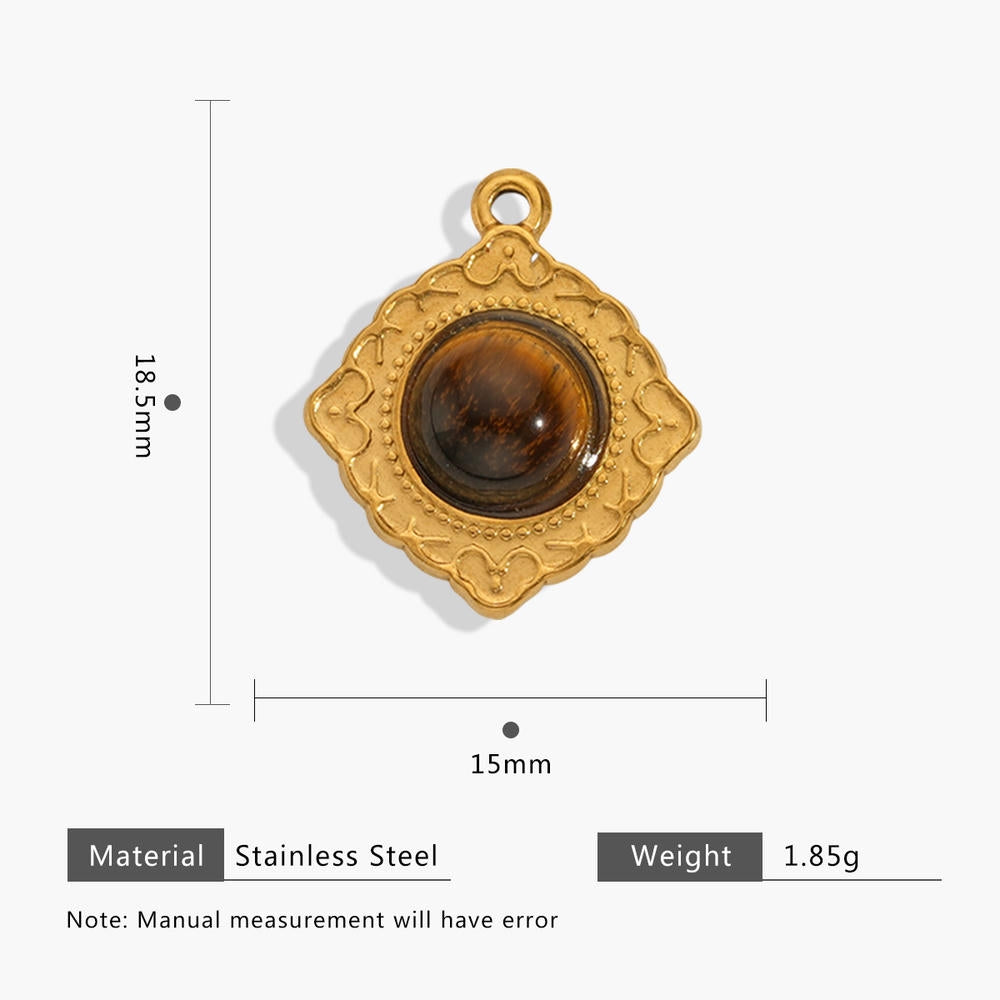 European Vintage Tiger Eye Pendant Earring Charm 18K Gold