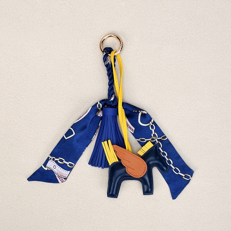 Pegasus Keychain | Leather Tassel Scarf Charm for Bag & Car