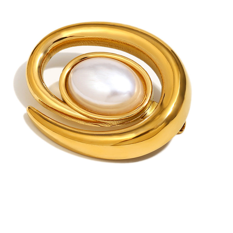 French Conch Pearl Brooch | 18k Gold Plated Stainless Steel