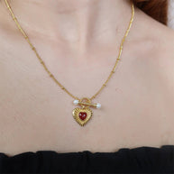 Red Gemstone Heart Pendant Necklace JXN2402002