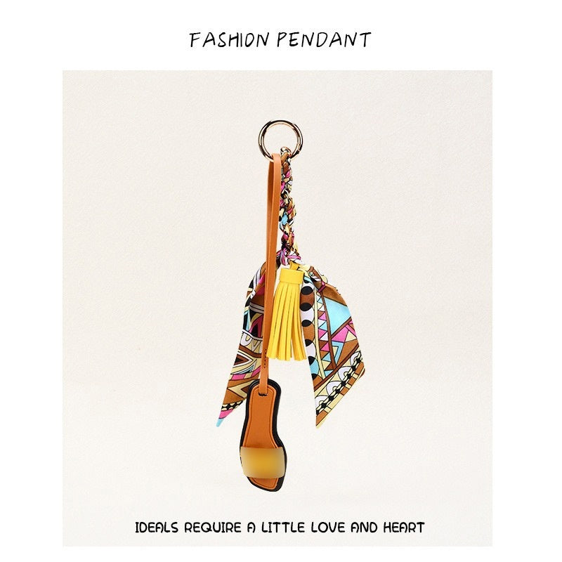 H-Style Slipper Keychain | Leather Tassel Ribbon Bag Charm