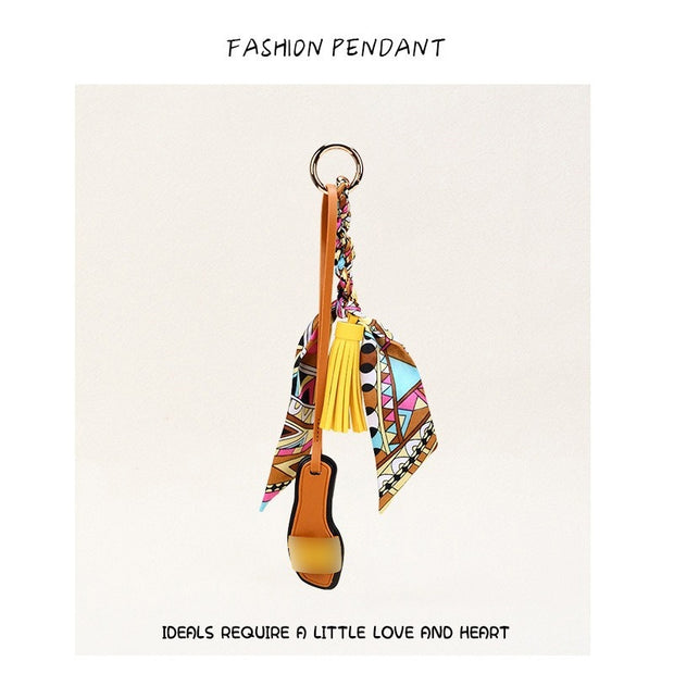 H-Style Slipper Keychain | Leather Tassel Ribbon Bag Charm