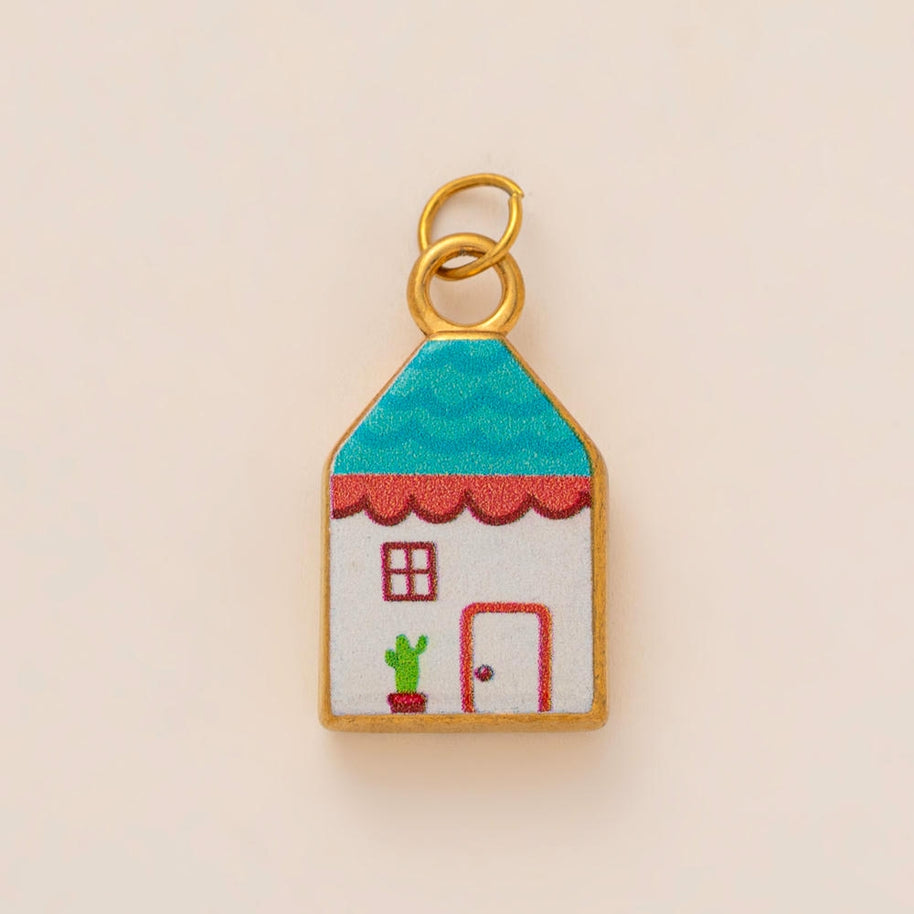 Oval Enamel Flower House Pendant DIY Charm Jewelry JX253203GK