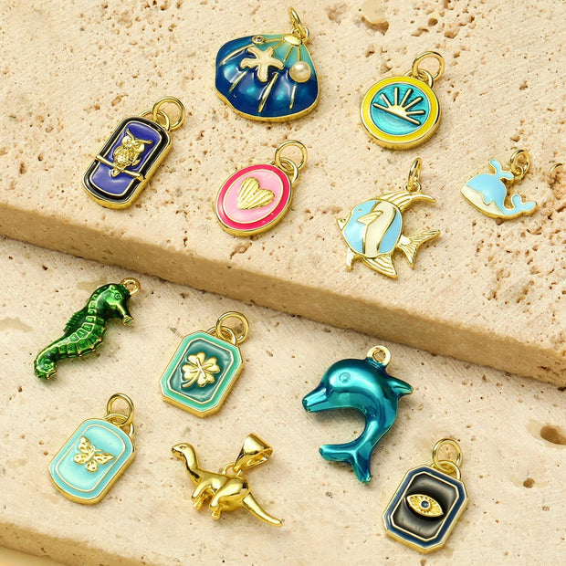 Coastal Shell Dolphin Pendant | Enamel Sea Life Love Charm