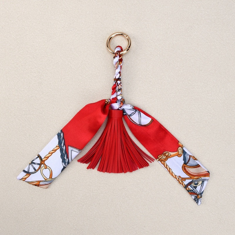 Ribbon Bow Keychain | Leather Tassel Charm for Bags & Cars