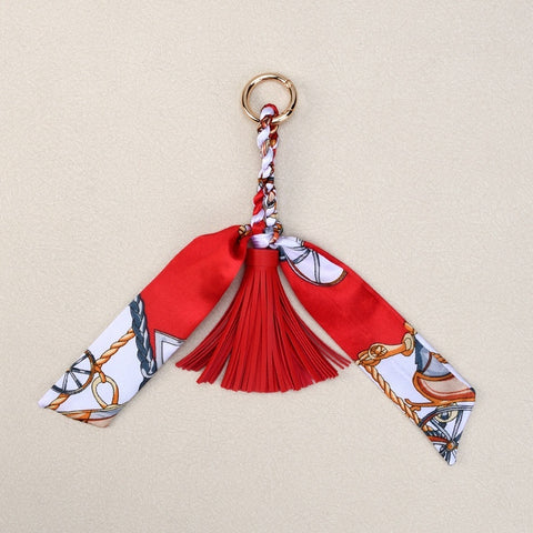 Ribbon Bow Keychain | Leather Tassel Charm for Bags & Cars