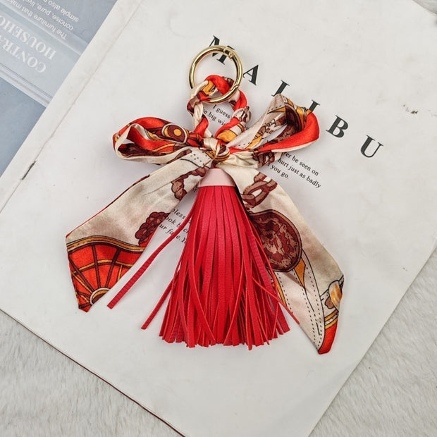 Leather Tassel Keychain | Bow Scarf Charm for Purses