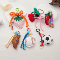 Cute PU Leather Cherry Chili Soccer Bow Keychain Bag Charm