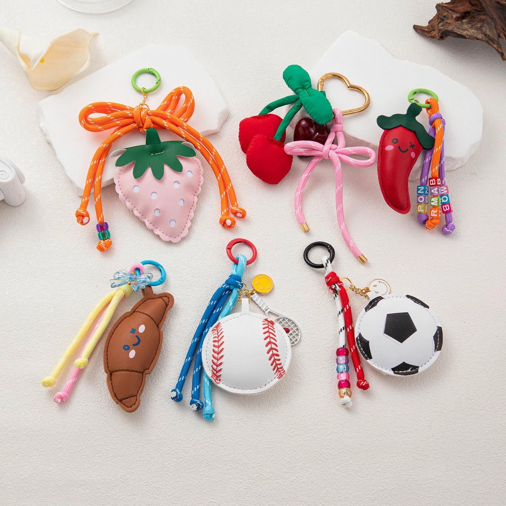 Cute PU Leather Cherry Chili Soccer Bow Keychain Bag Charm