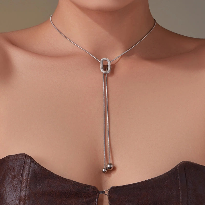 Sliding Fringe Necklace | 18K Gold Plated Zircon Bead Chain