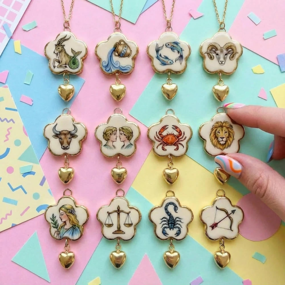 Print Series Zodiac Charm Steel 18K Gold Plated DIY JX255014QI
