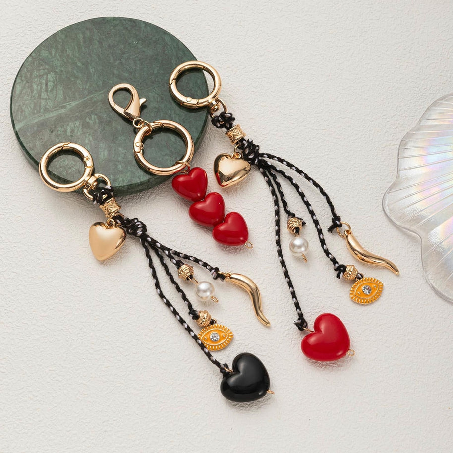 Lucky Heart Evil Eye Braided Rope Keychain Charm Accessories