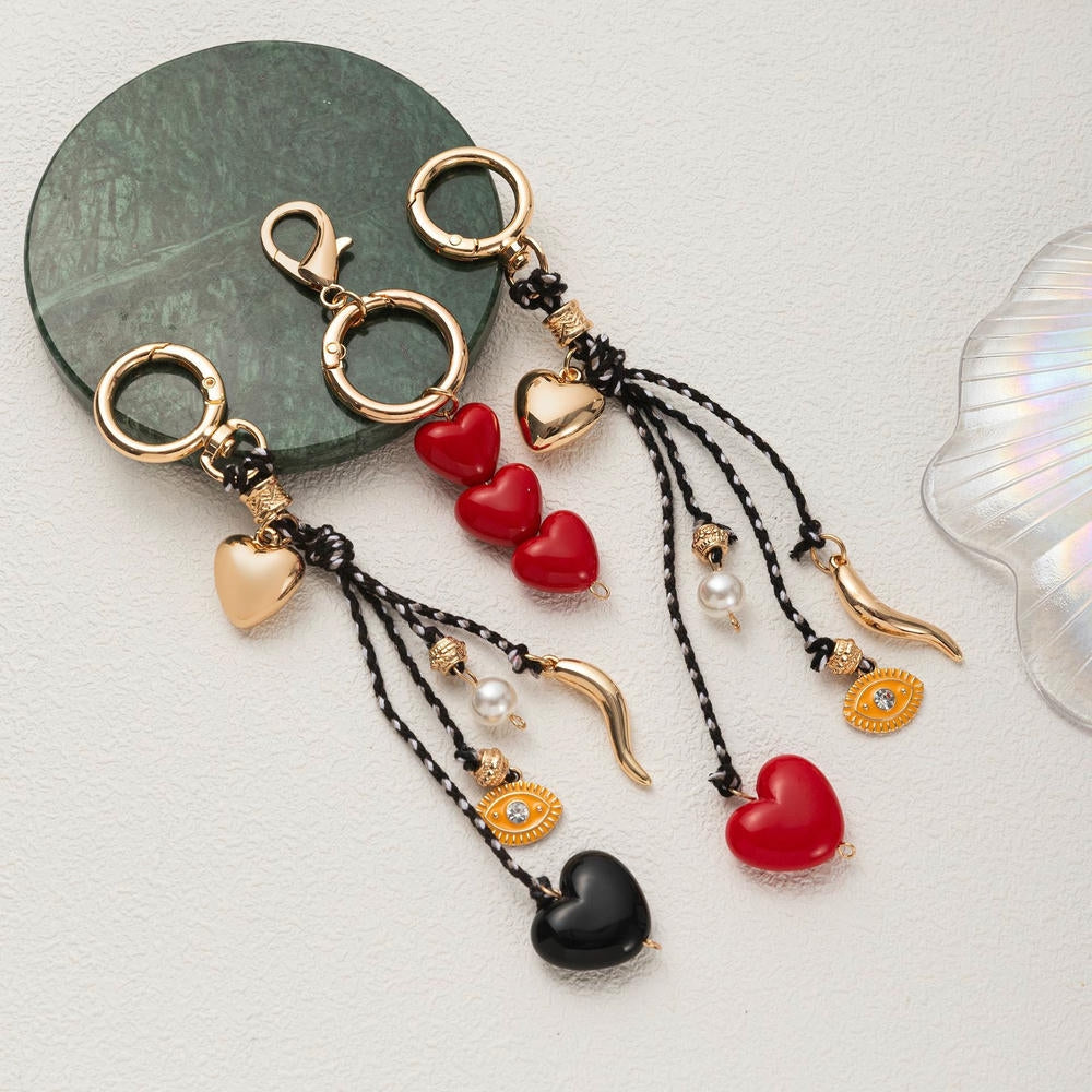 Lucky Heart Evil Eye Braided Rope Keychain Charm Accessories