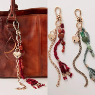 Vintage Heart  Stone Bag Charms Bohemian Tassel Keychain