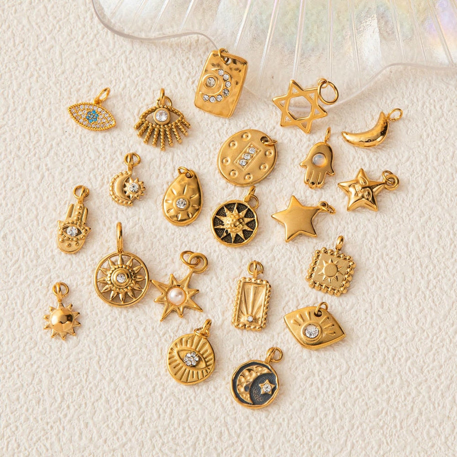 Celestial Evil Eye Hamsa Charms Stainless Steel DIY Pendants