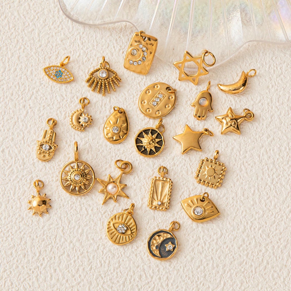 Celestial Evil Eye Hamsa Charms Stainless Steel DIY Pendants