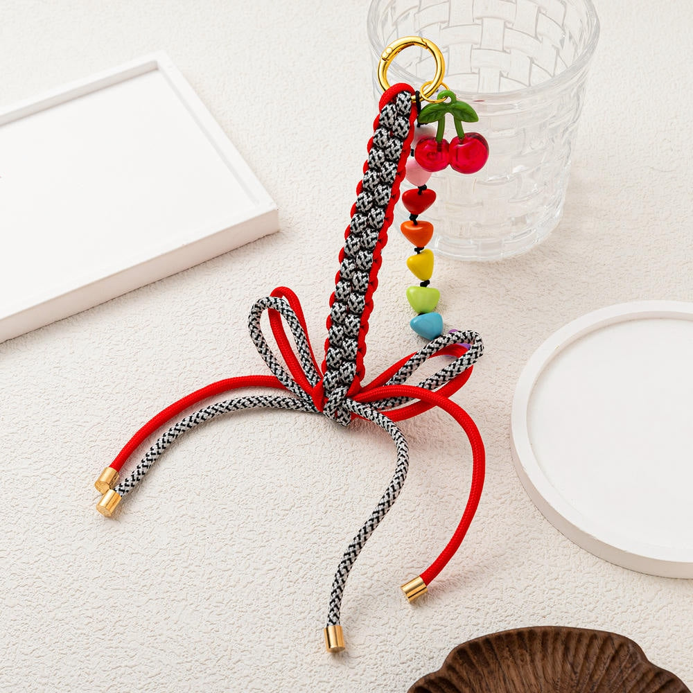 Dopamine Rainbow Bow Cherry Heart Keychain Bag Charm