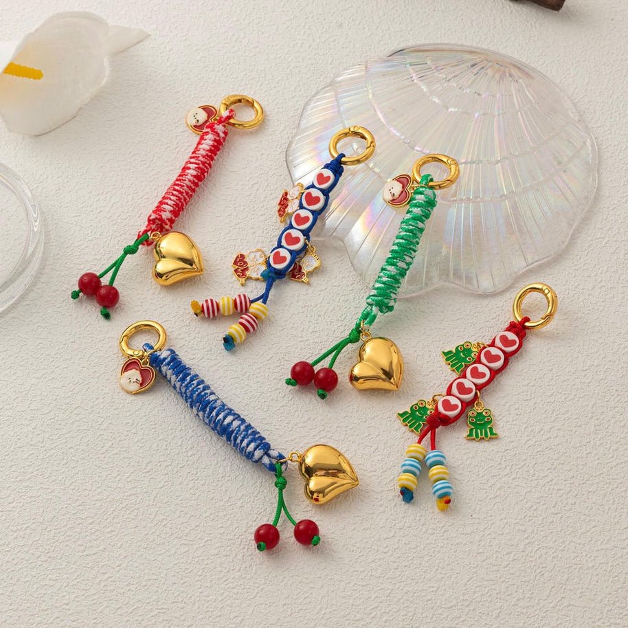 Heart Frog Pendants Cute Woven Keychain Charms JX251405O01