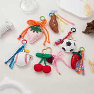 Cute PU Leather Cherry Chili Soccer Bow Keychain Bag Charm