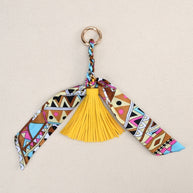 Ribbon Bow Keychain | Leather Tassel Charm for Bags & Cars