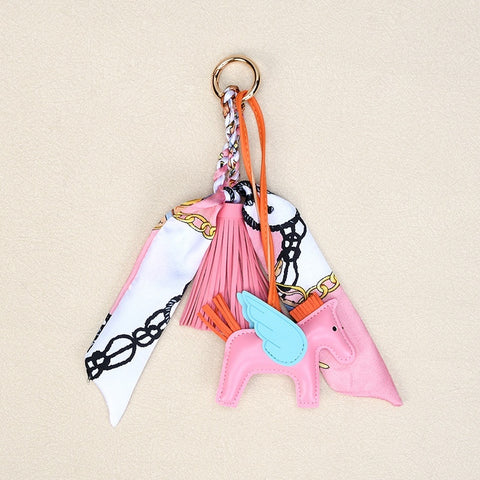 Pegasus Keychain | Leather Tassel Scarf Charm for Bag & Car