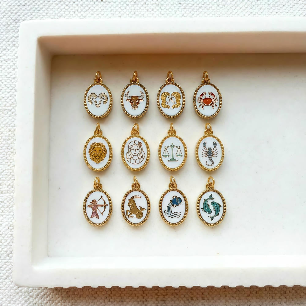 European Oval Zodiac Pendant Steel 18K Gold Plated Women