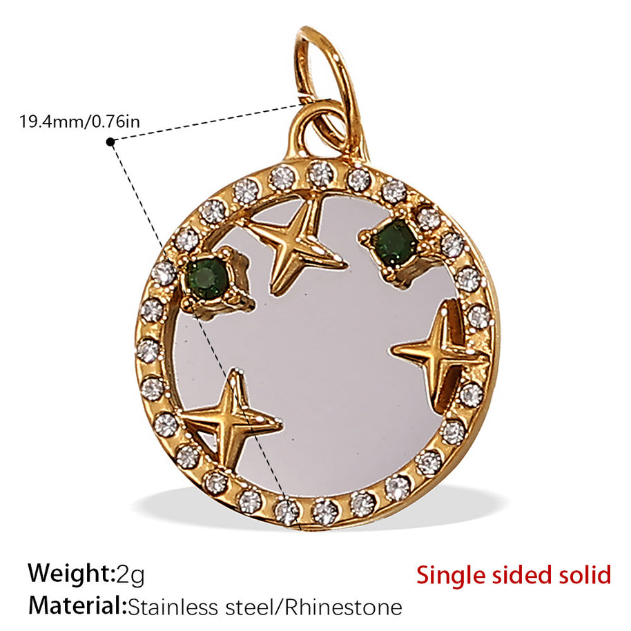 French Retro Starfish Round Necklace Pendant Rhinestones