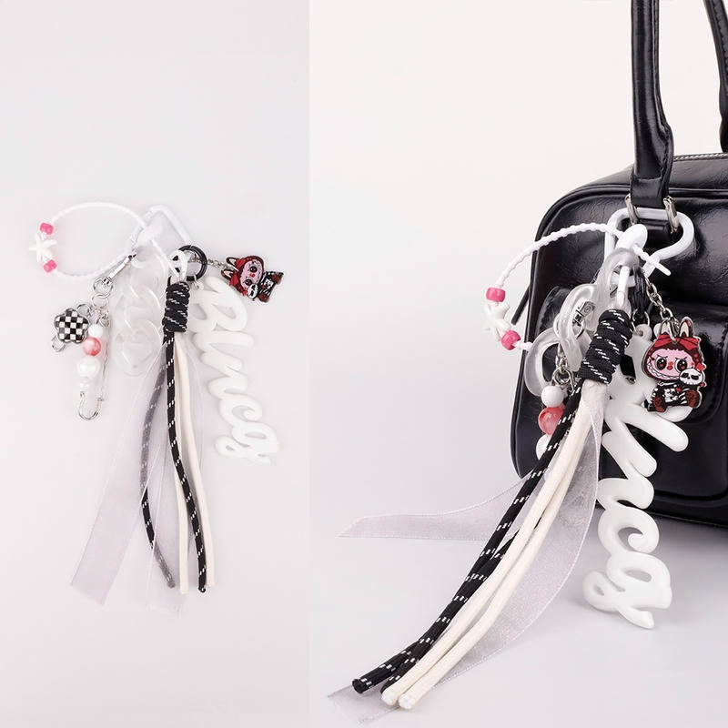 Sport Labubu Keychain | Miu-Style Lovely Pink Woven Rope Tag
