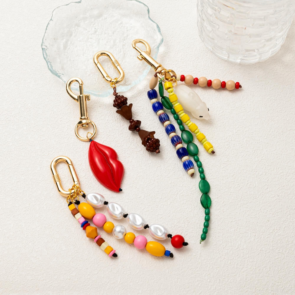 Dopamine Colorful Bag Charms Fashion DIY Beaded Keychain