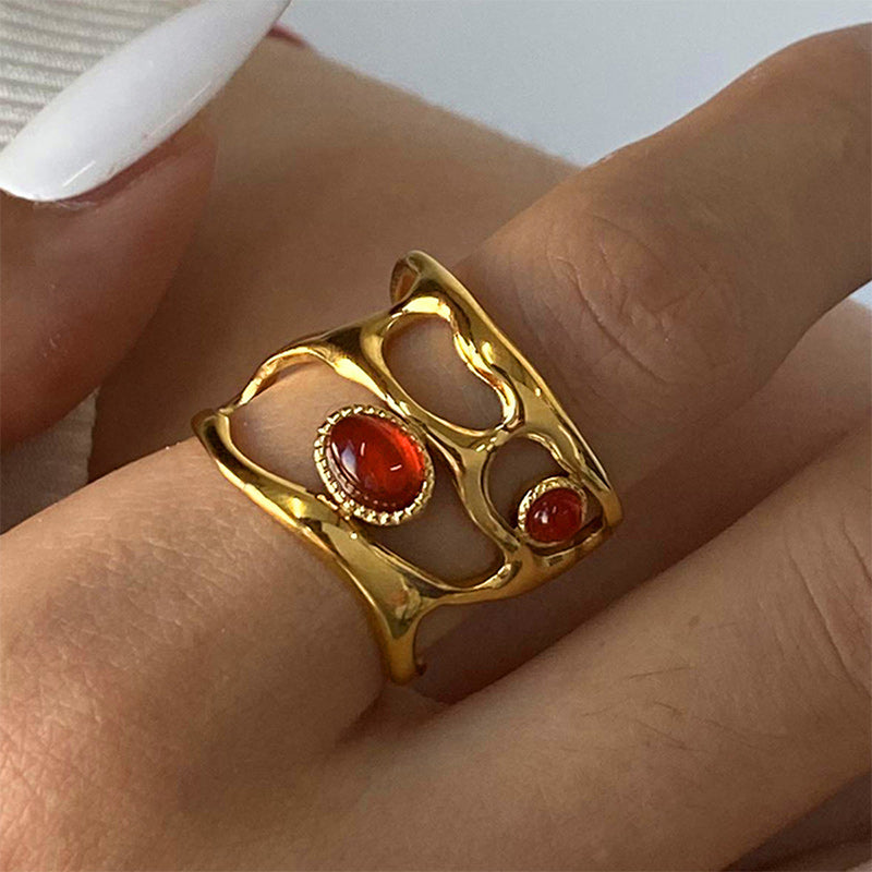 Red Gemstone Heart Geometric Ring JXRW2405005