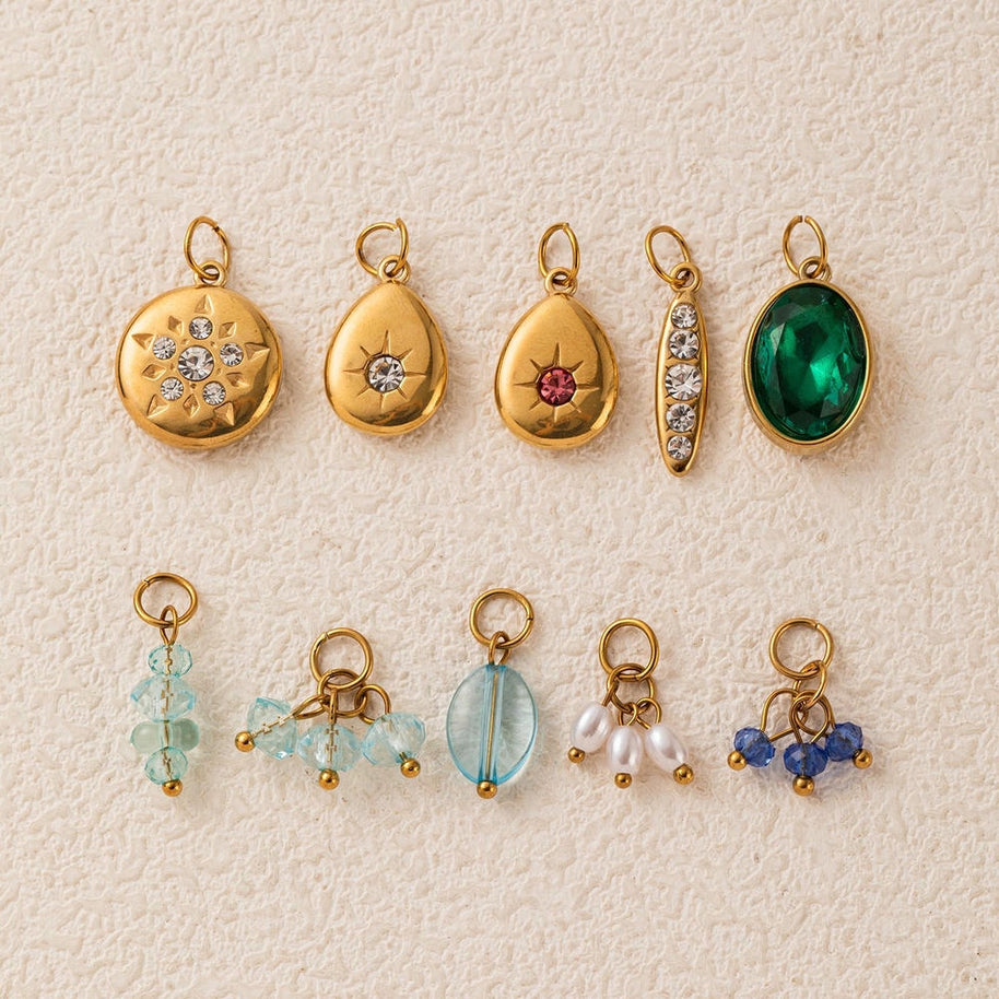 Vintage Gemstone Crystal Stainless Steel DIY Pendants Charm