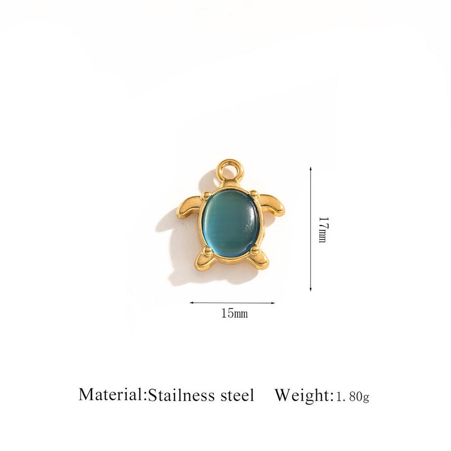 Cat Eye Gemstone Pendant Turtle Crab Steel 18K Gold DIY