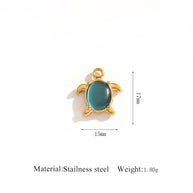 Cat Eye Gemstone Pendant Turtle Crab Steel 18K Gold DIY