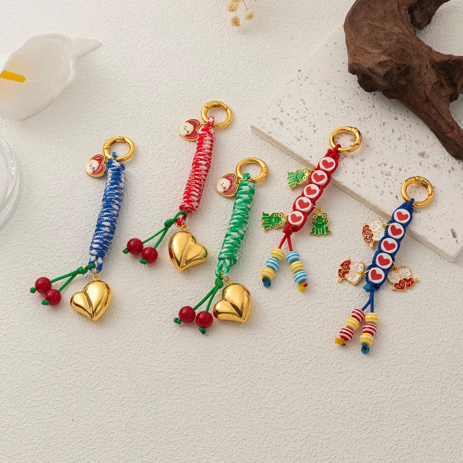 Heart Frog Pendants Cute Woven Keychain Charms JX251405O01
