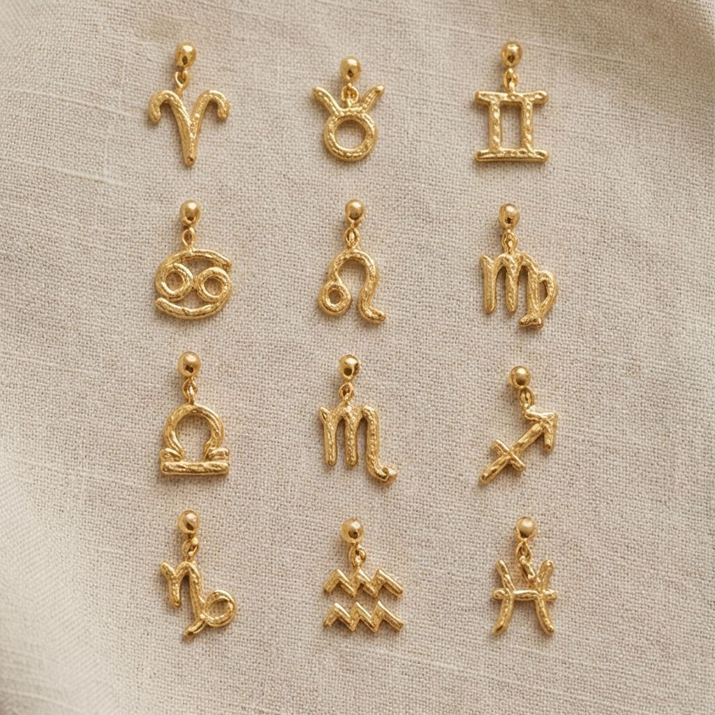 12 Zodiac Sign Charm Pendant Steel 18K Gold Tarnish Resistant