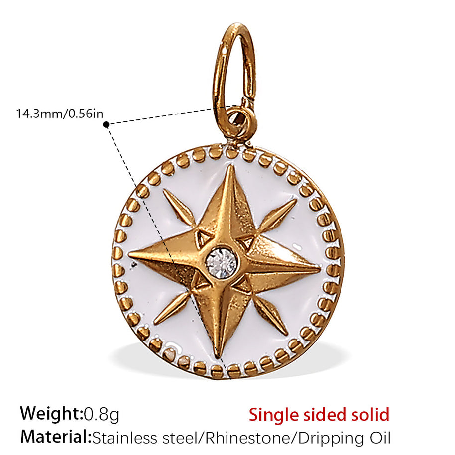 French Retro Starfish Round Necklace Pendant Rhinestones