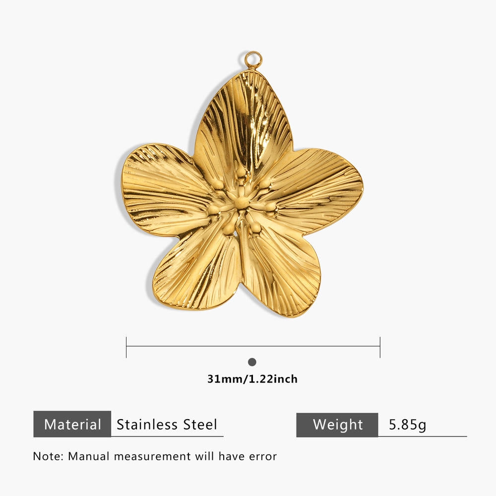 European Steel Flower Leaf Enamel Pendant 18K Gold Plated