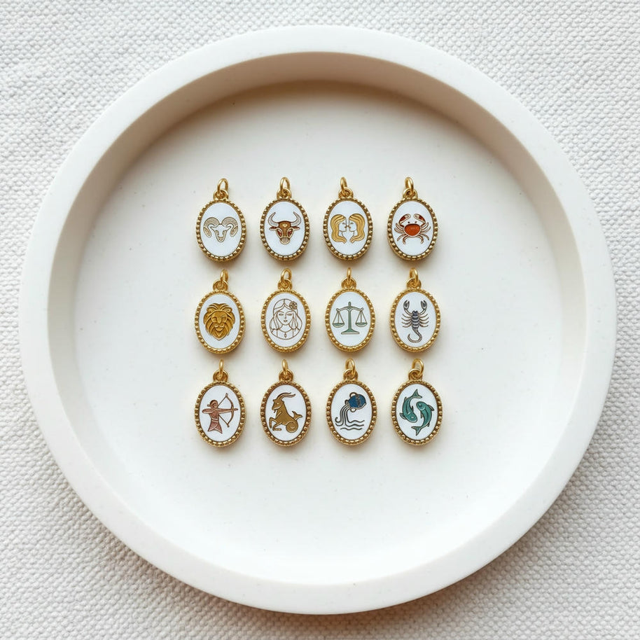 European Oval Zodiac Pendant Steel 18K Gold Plated Women