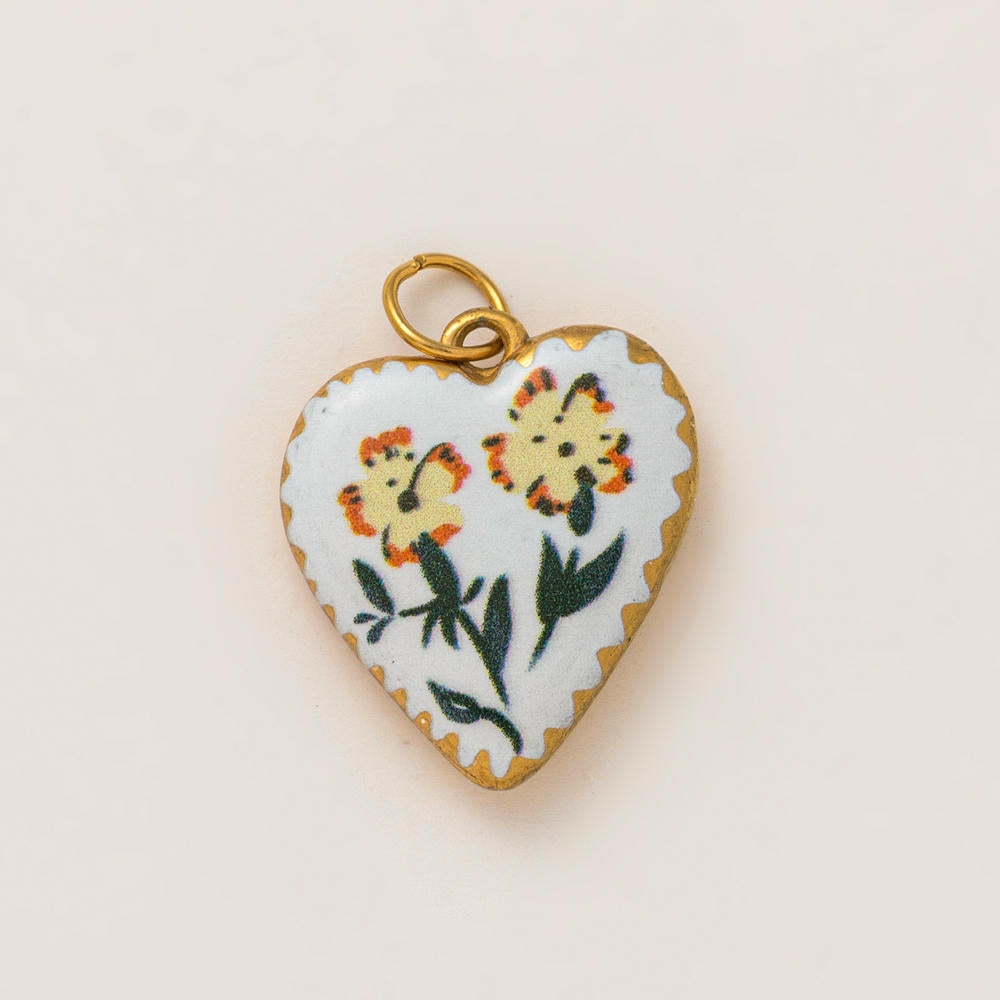 DIY Flower Grass Pendant Heart Print Colorful Charm JX252601S