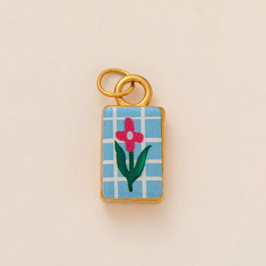 Oval Enamel Flower House Pendant DIY Charm Jewelry JX253203GK