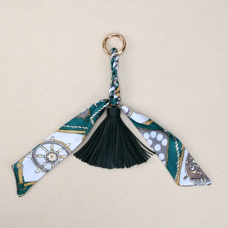 Ribbon Bow Keychain | Leather Tassel Charm for Bags & Cars