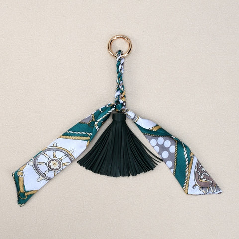 Ribbon Bow Keychain | Leather Tassel Charm for Bags & Cars