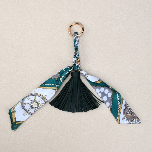 Ribbon Bow Keychain | Leather Tassel Charm for Bags & Cars